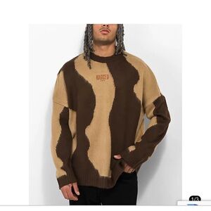 Brown and Tan Men's Sweater Ragged Jeans  Sweater Brown Large